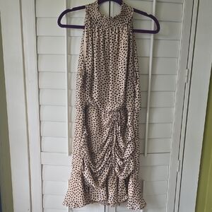 Smocked  Beige Animal Print Midi Dress